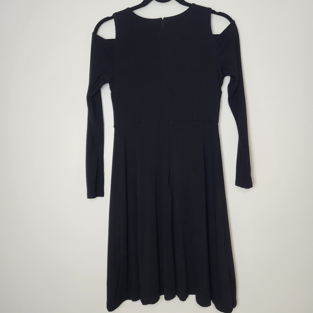 Loft fit & flare black cold shoulder long sleeved dress‎